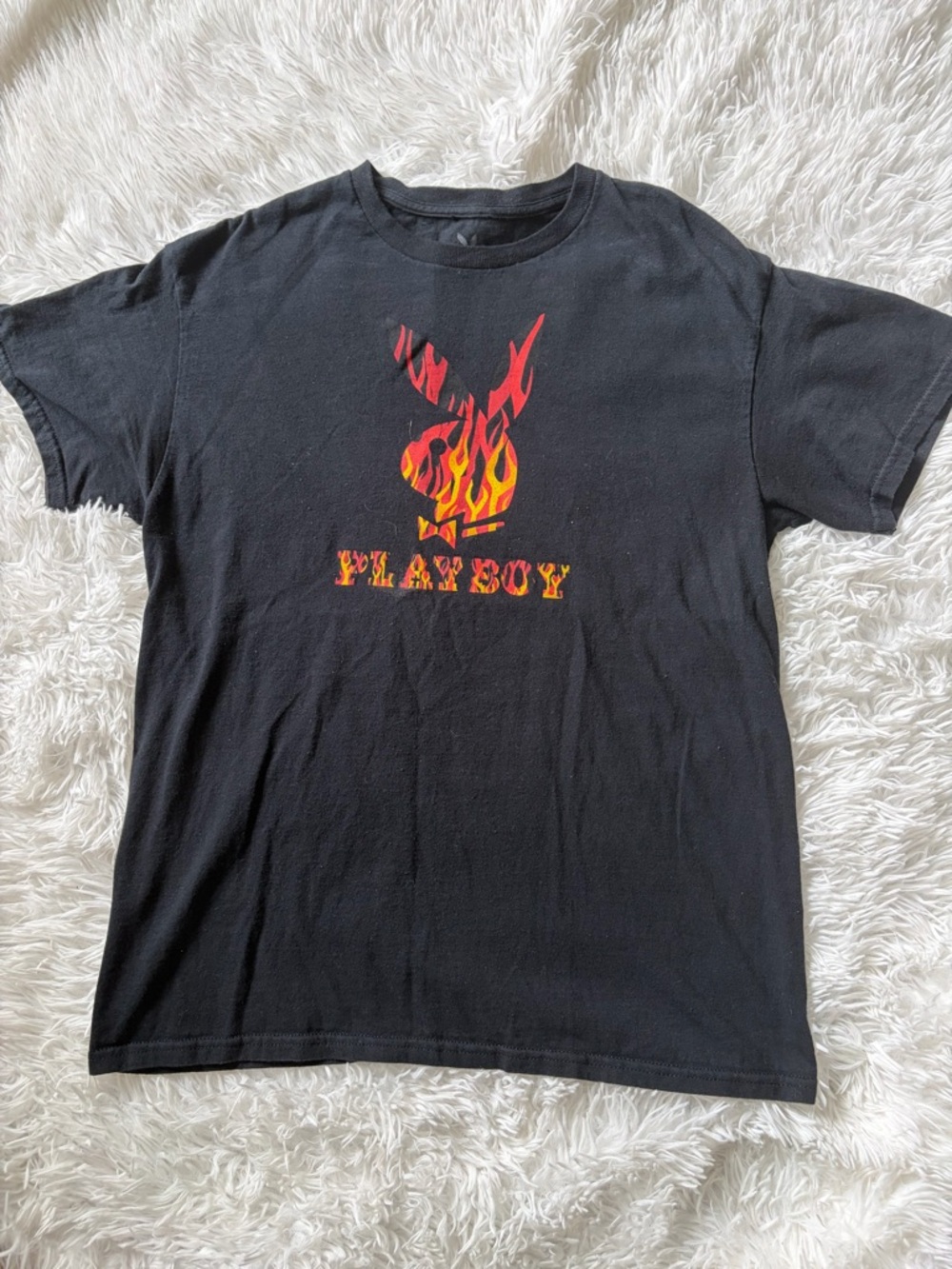 PLAYBOY x Color Bars Black Tee with Red & Yellow Flame Bunny